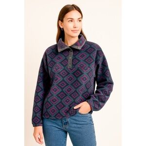 Woolrich Womens Vintage Fleece Pullover XL Aztec Print Snap Mock Neck 90s